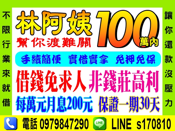 100萬內，借錢免求人，實借實拿