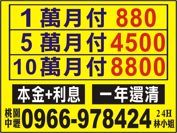 借錢首選，本金+利息，一年還清