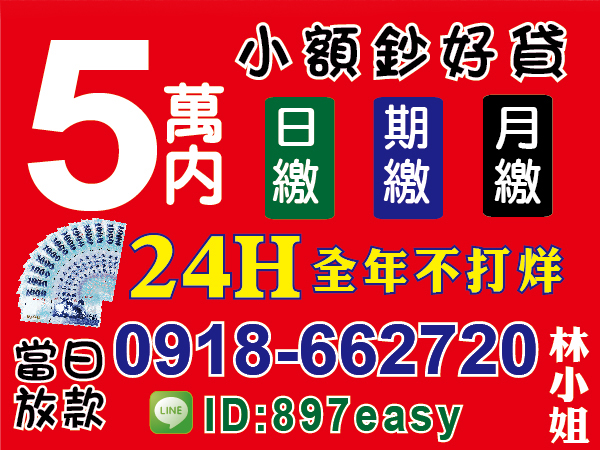 24H全年不打烊，5萬內，鈔好貸